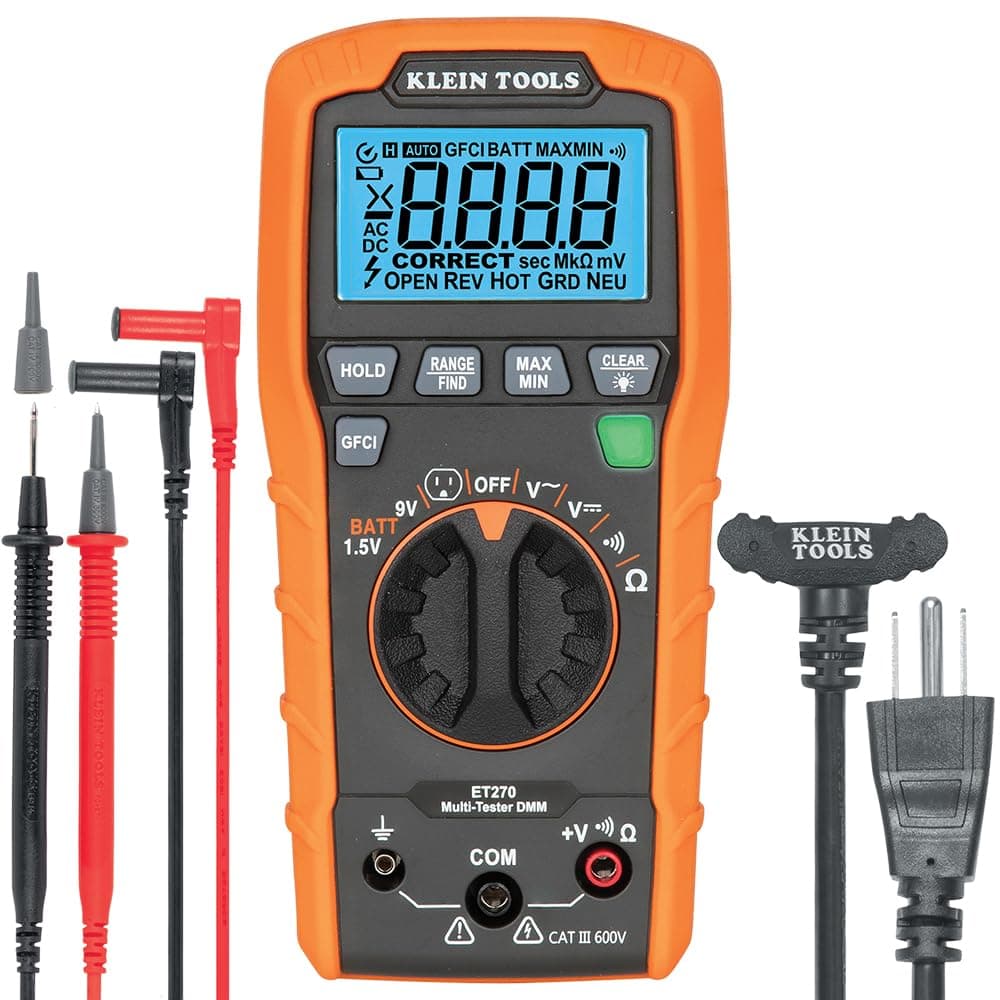 Klein Tools ET270 Auto-Ranging Digital Multi-Tester, AC/DC, Resistance, Conti...
