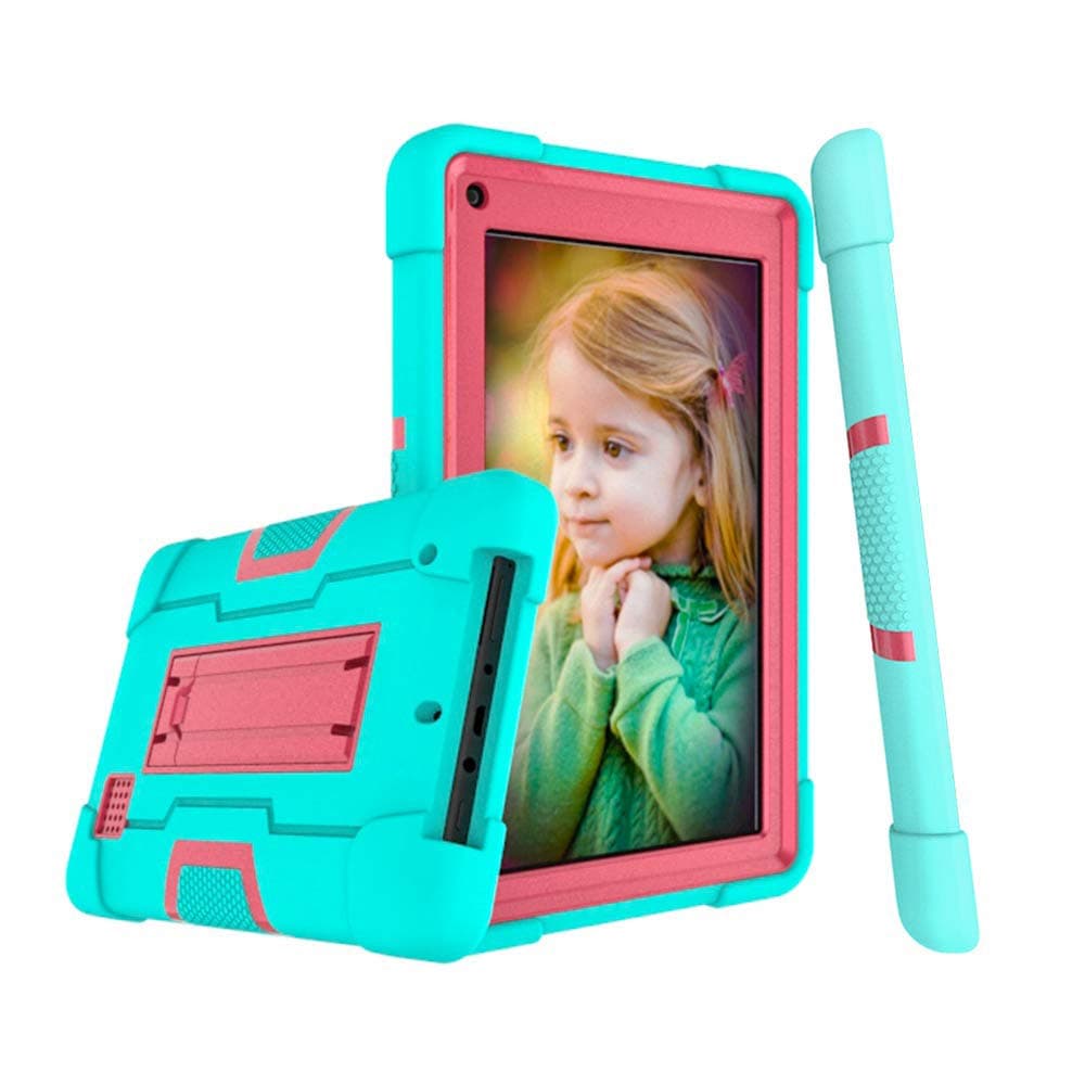 Koolbeifor RCA 7" Case,Heavy-Duty Drop-Proof and Shock-Resistant Rugged Hybrid Case(with Built-in Stand),for RCA Voyager Pro+ 7 inch/RCA Voyager 7 2016 2017 Tablet (Aqua/Rose red)