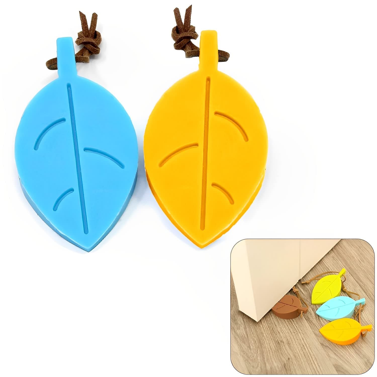 SYGA 2 Pcs Silicone Leaf Shape Home Office Door Stop Stoppers Block Wedge Doorstops (Random Color)