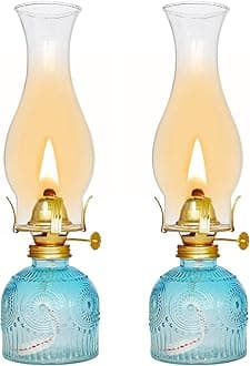 2 Pieces Large Chamber Oil Lamps, Glass Clear Color Kerosene Lamp for Indoor Use Home Decorative Hurricane Lamp Oil Lantern 11" Vintage Oil Lamp for Tabletop Decor Lighting