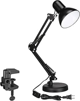 Metal Swing Arm Desk Lamp Interchangeable Base Or Clamp Classic Architect Clip On Study Table Lamp Multi-Joint Adjustable Arm Black Finish