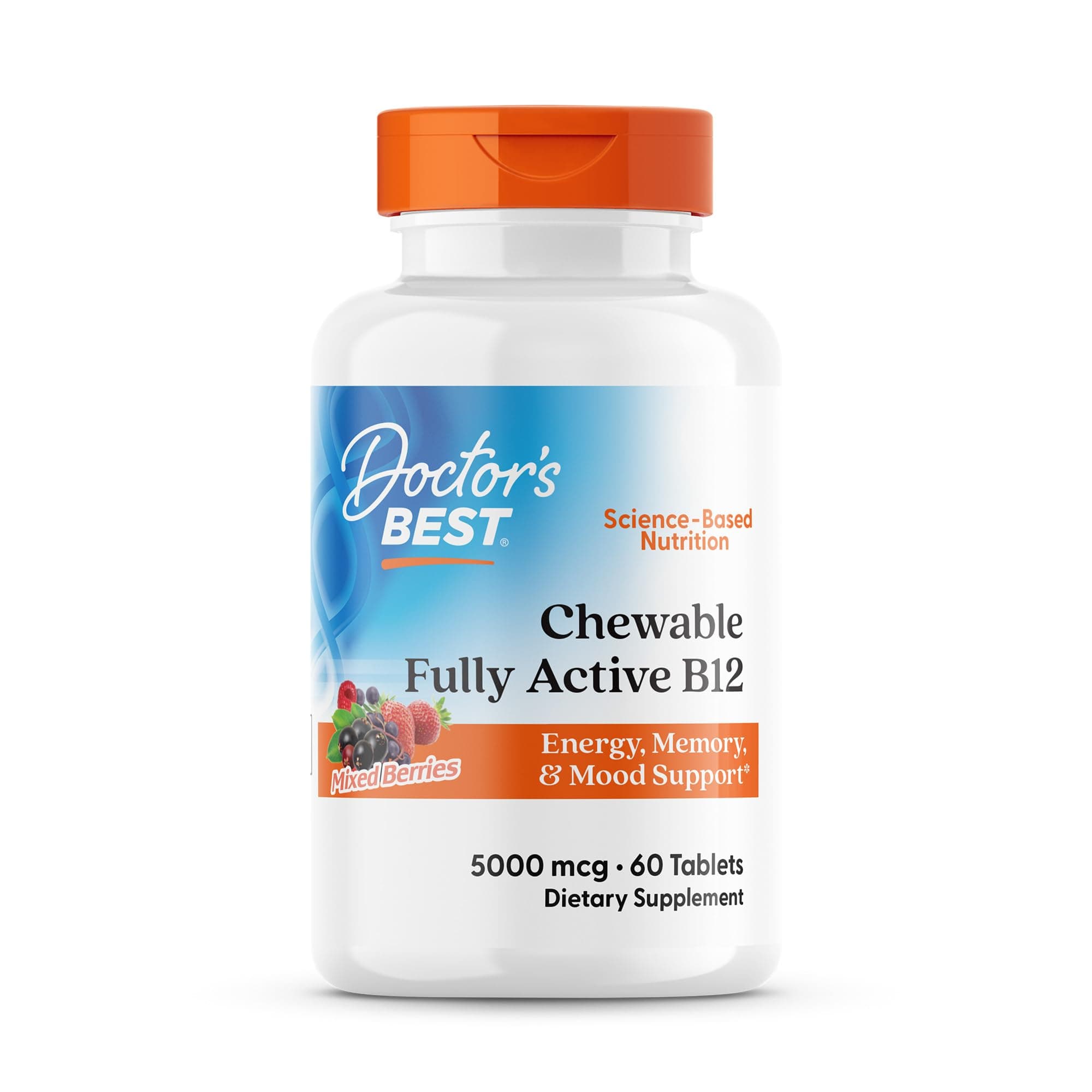 Doctors Best Chewable Fully Active Methyl B12, Methylcobalamin, Energy, Memory, & Mood Support, Non-GMO, Gluten Free, Soy Free, Vegan 60 Tablets