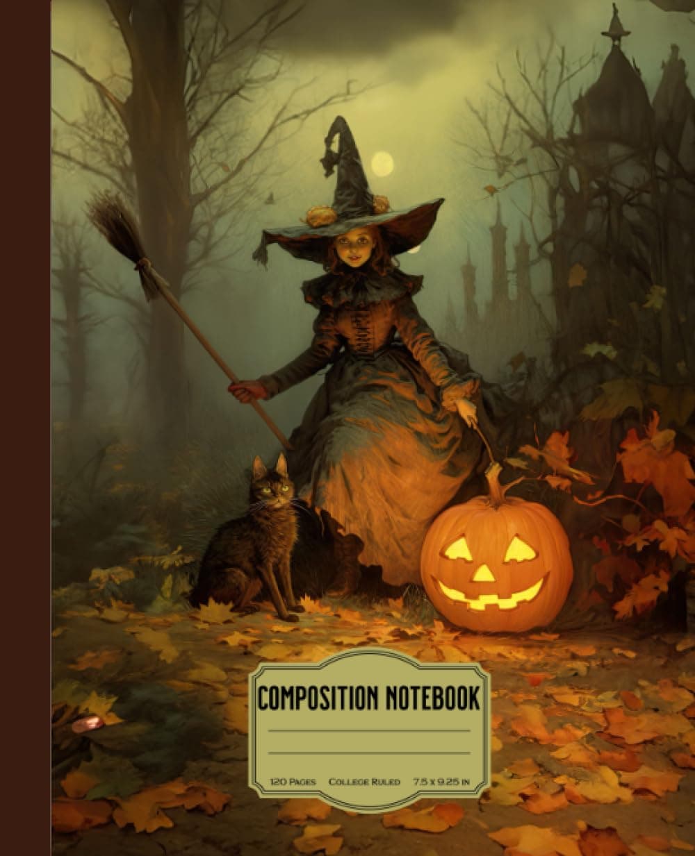 Composition Notebook: College Ruled Notebook with Vintage Witch in Dark Forest Illustration 7.5" x 9.25", 120 pages, Beautiful Halloween Witchcraft Aesthetic, great gift idea for school and office