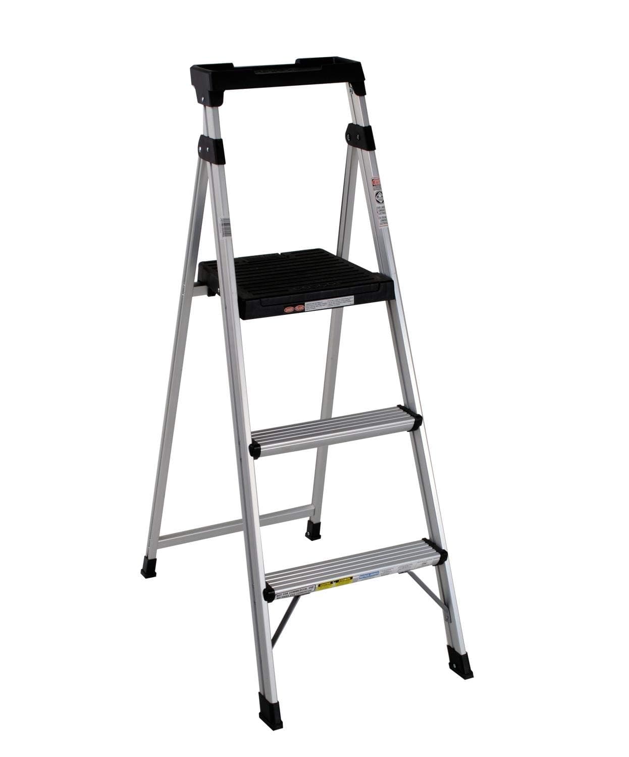 Cosco 3-Step Lightweight Aluminum Folding Step Ladder with Non-Marring Leg Tips, Slip-Resistant Platform, ANSI Rated 225 lbs, Home Furniture and Furnishings
