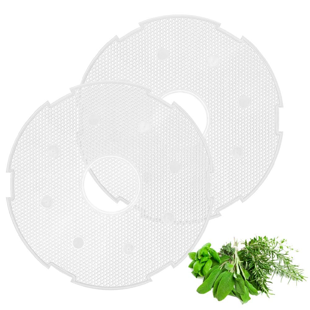 Flexzion Dehydrator Tray Liners - 12 Inch Reusable Non-Stick Plastic Mesh Screen Dryer Sheets for Round Food Dehydrator Accessories for Fruit, Vegetables, Herbs, Meat, Fish, Beef Jerky (2 Pack)