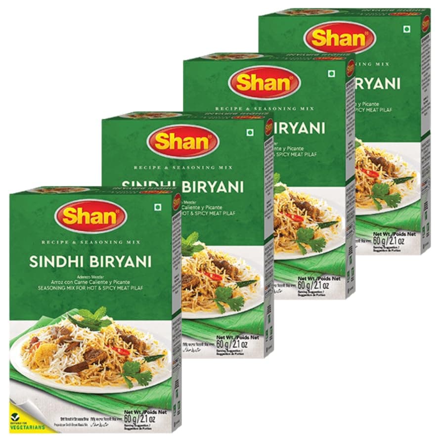 Masala & Powder Mix Bundle Pack with Shan Sindhi Biryani Recipe & Seasoning Mix 60g - 4 Pack | Suitable For Vegetarians, No Artificial Food Colour.