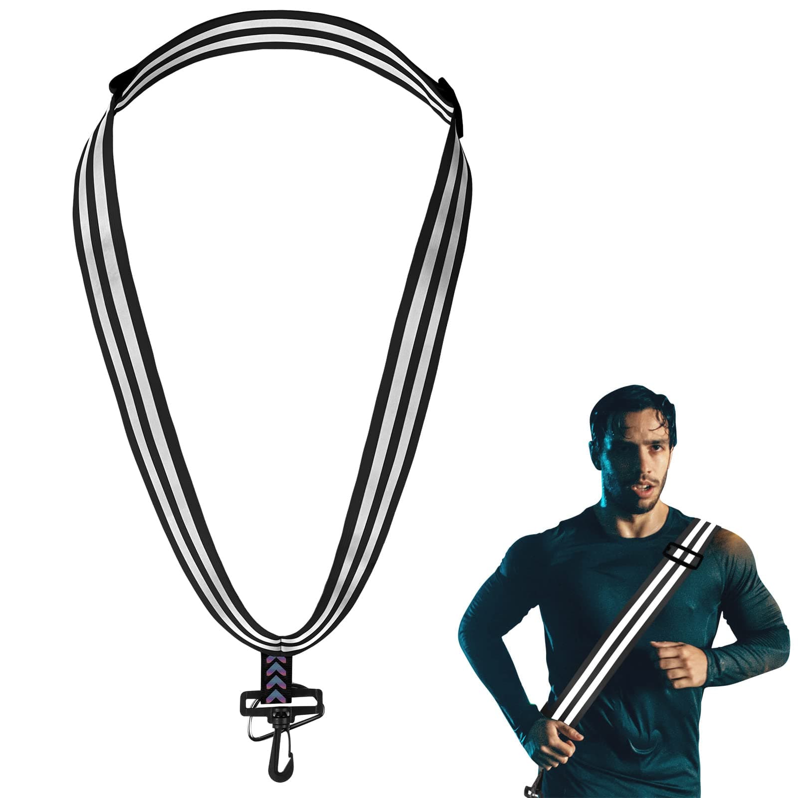 Reflective Sash with Clip for Running High Adjustable Walking Belt High Visibility Reflective Gear for Walking, Cycling, Running Safety Reflector Gear Men and Women Sports, Black