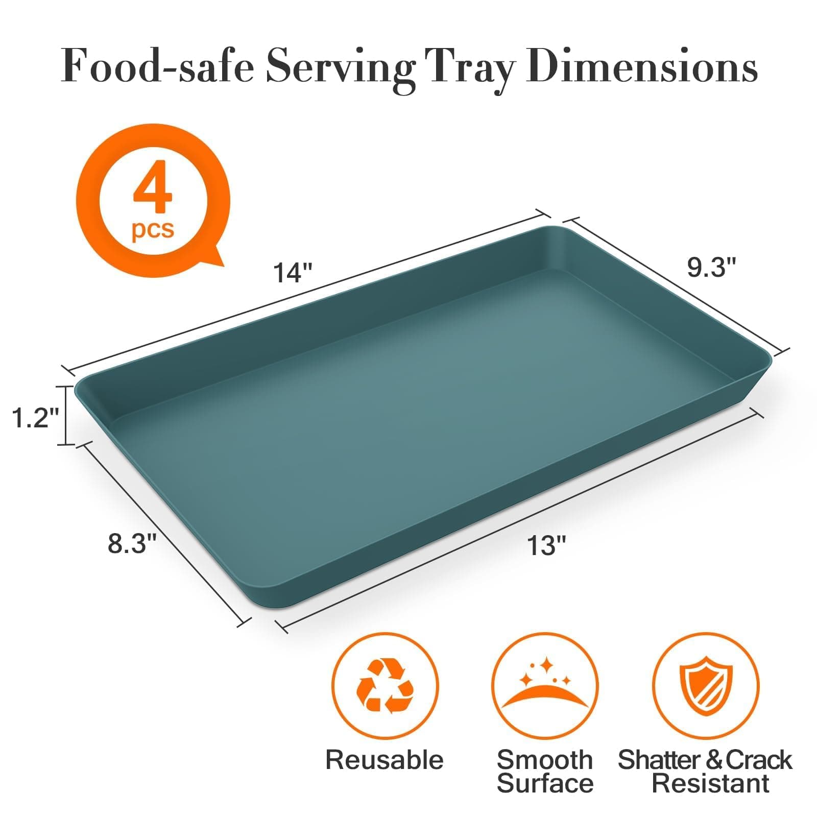 WOWBOX 4 pcs Serving Tray for Entertaining, Serving Platters for Snacks, Fruit, Cookies, Dessert, Reusable Plastic Trays for Serving Food and Pantry Organization in Kitchen & for Parties, (Green)