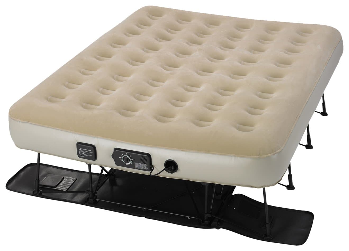 Serta EZ Raised Foldable Portable Air Mattress Bed with Built In NeverFlat AC Pump, Rolling Duffel Bag, Steel Frame and Repair Kit, Tan, Queen Bed