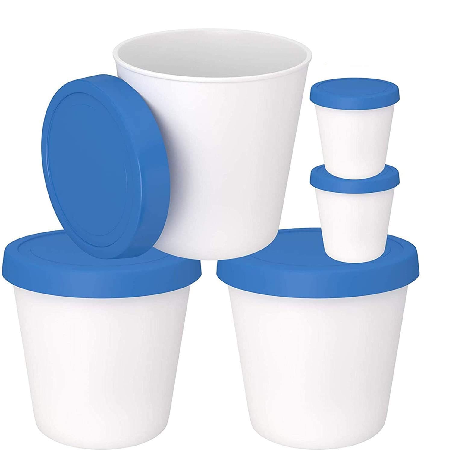 Ice Cream Freezer Storage Containers with Silicone Lids (3 Pack, 1- Quart Each) + 2 Serving Cups – Dishwasher Safe - Large Reusable BPA-Free Tub for Homemade Ice-Cream