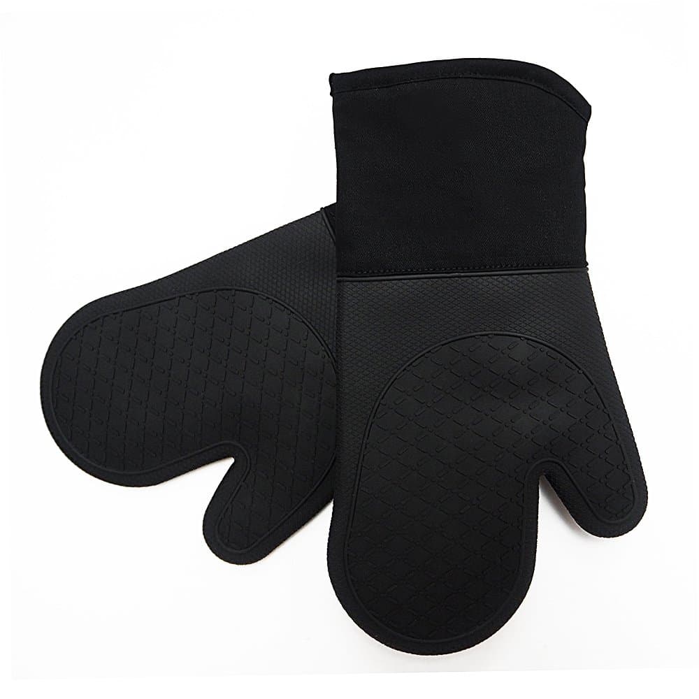 Silicone Shell Kitchen Oven Mitts for Heat Resistant 500 Degrees with Waterproof, Set of 5 Oven Gloves for BBQ Cooking Set Baking Grilling Barbecue Microwave Hot mitt Grey