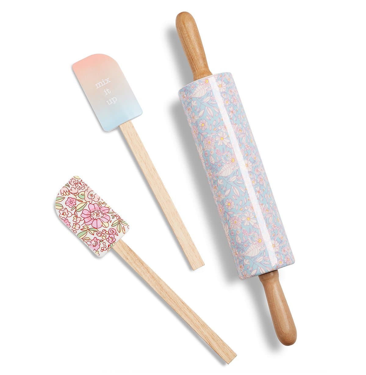 Celebrate Shop 3-Pc. Rolling Pin & Spatula Baking Set Floral Design Multicolored