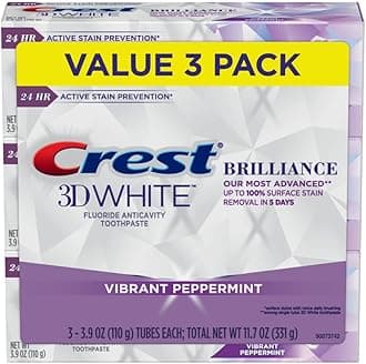 Crest 3D White Brilliance Toothpaste, Vibrant Peppermint, 3.9 Oz (Pack of 3)