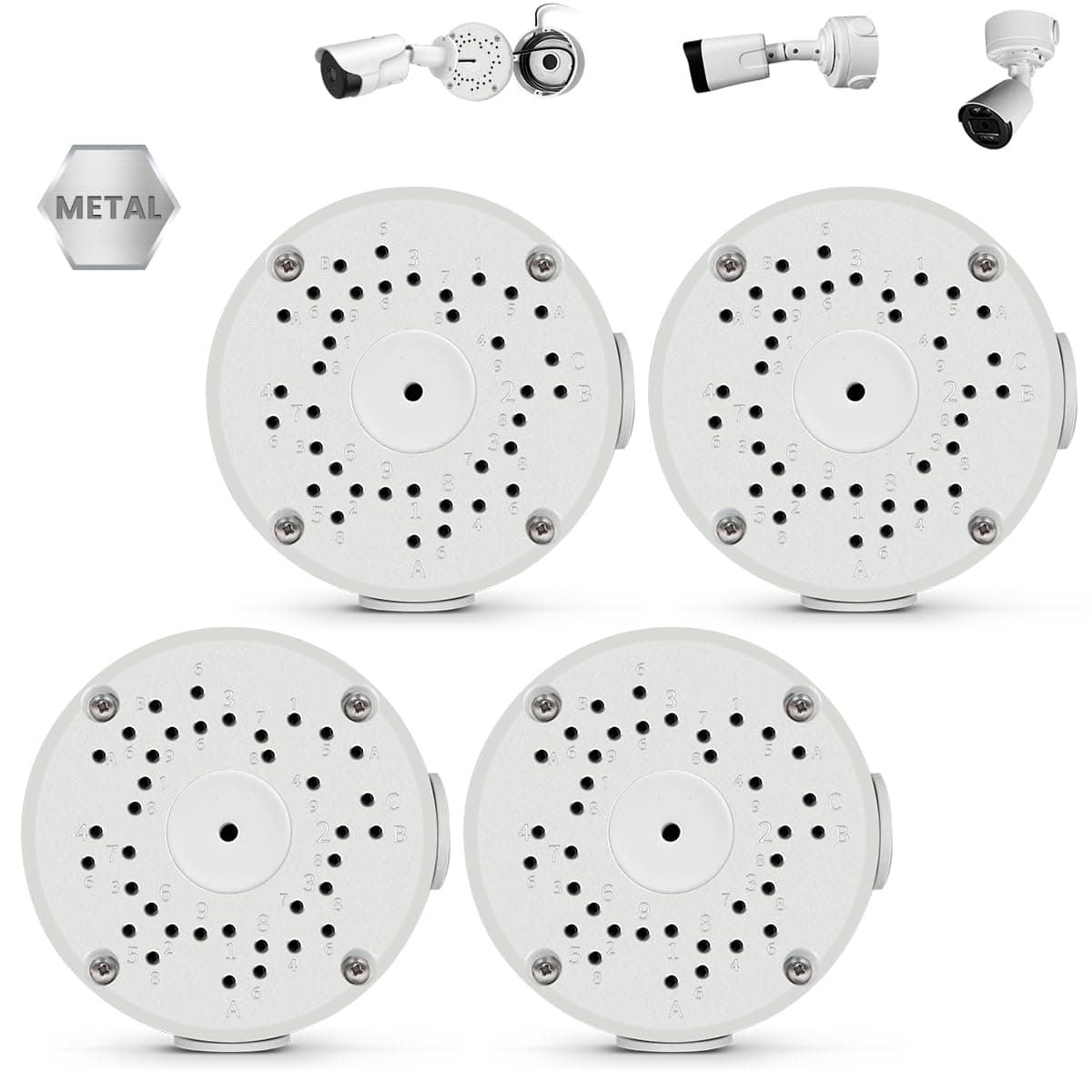 Compatible with Bullet Cameras Universal Bullet Security Camera Base Junction Box, Waterproof Metal Hide Cable Mount Bracket, Outdoor Electric Enclosure for CCTV Cams(4 Pack)
