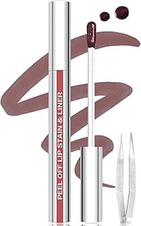 Lip Stain Peel Off Lip Liner Stain with Tweezer, Long Lasting Matte Lip Tint Tattoo, Highly Pigmented Color Lip Makeup, Waterproof Lipstick, Transfer-proof Lipstain for Women, Neutral Mauve | Long Lasting