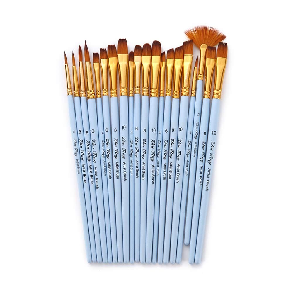20pcs Draw Paint Brushes Set Kit Artist Paintbrush Multiple Mediums Brushes with Nylon Hair for Artist Acrylic Aquarelle Watercolor Gouache Oil Face Painting for Great Art Drawing Supplies