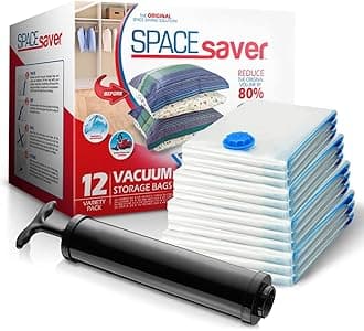 Spacesaver Variety Vacuum Storage Bags for Comforters, Blankets & Clothes – Sealed Compression Bags with Hand Pump – Space Saver Bags for Bedding,Travel & Organization - 3S, 3M, 3L & 3XL - Pack of 12