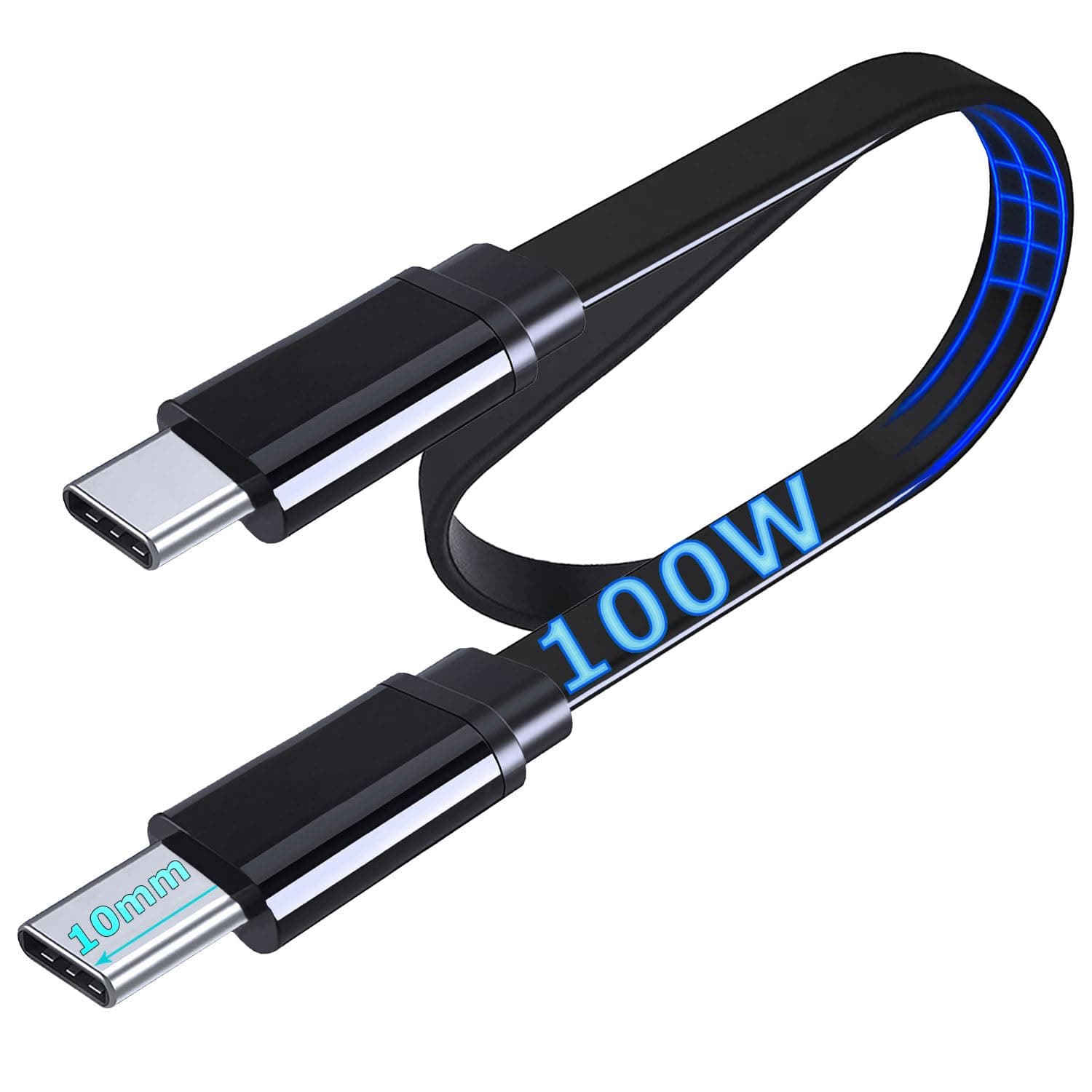 Flat Design USB-C to USB-C 100W Fast Charger Cable compatible with iPhone 15 Pro Max,Galaxy S25 S24 S23,Pixel 9 8 | 10mm Long Tip Type C Cable for Blackview/DOOGEE/Ulefone/OUKITEL Rugged Phone Tablet