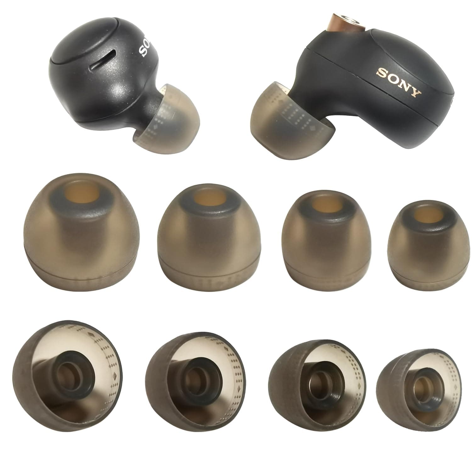 Luckvan Silicone Ear Tips for Sony Earbuds, 4 Pairs XS/S/M/L Replacement Tips - Fit LinkBuds S, WF-C500, WF-C700N, WF-1000XM5, WF-1000XM4, Noise Isolation Soft Comfort, Black