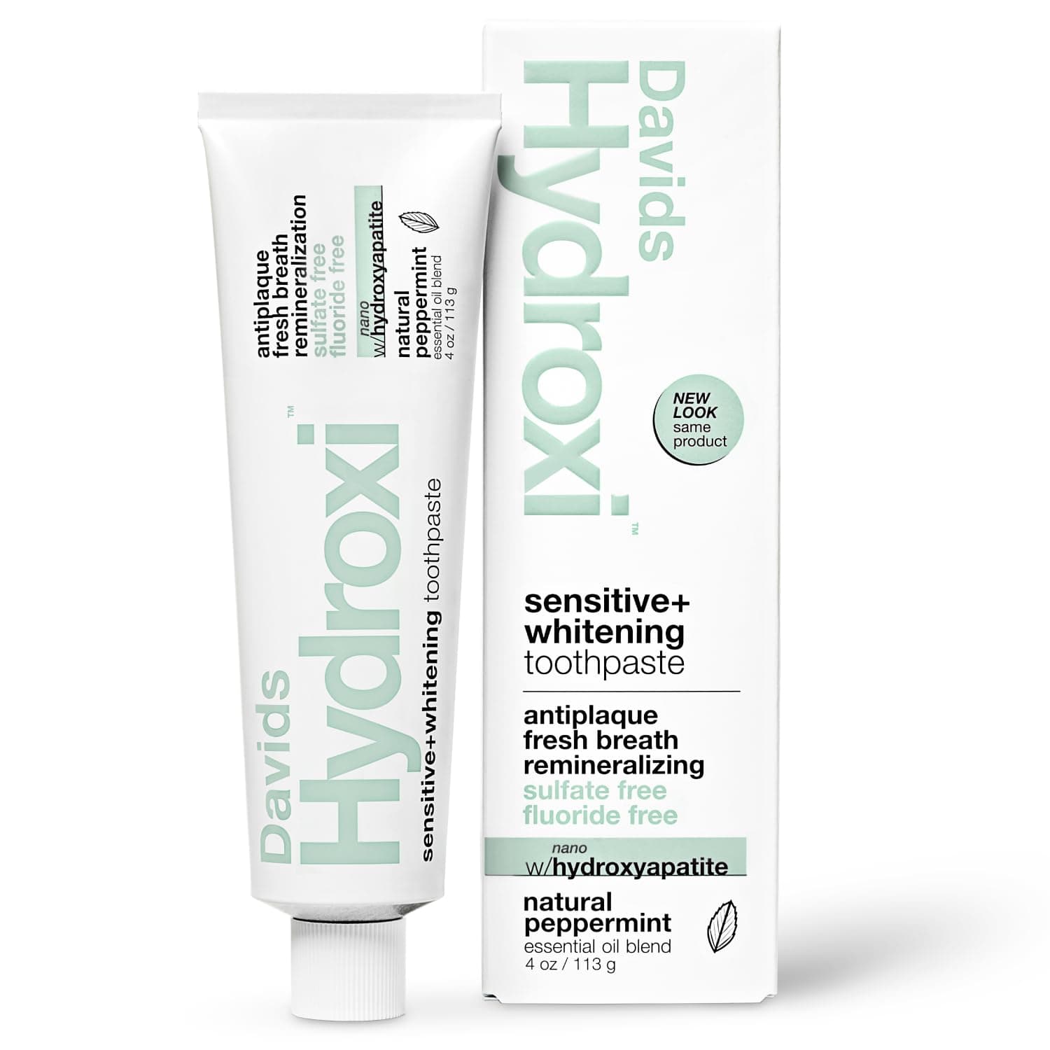 Hydroxi Fluoride Free Nano Hydroxyapatite Toothpaste for Remineralizing Enamel & Sensitive Relief, Whitening, Antiplaque, SLS Free, Natural Peppermint, 4 oz, Made in USA