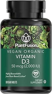 Vegan Vitamin D3 2000IU, Organic Vitamin D3, Sourced from Vitashine Plant Based Lichen, Helps Support Bone Health, 60 Tablets