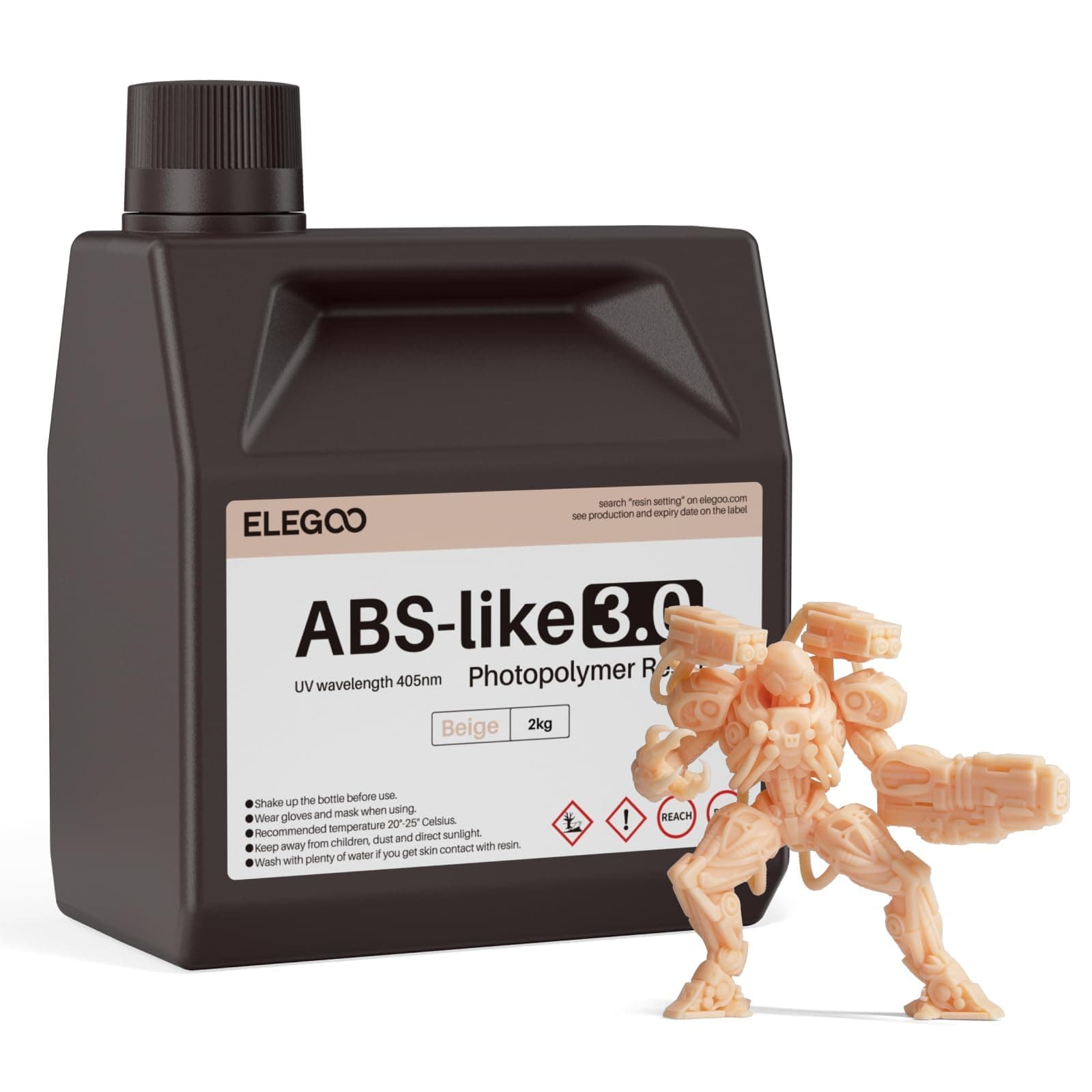 ABS-Like 3D Printer Resin 3.0, 405nm UV-Curing Photopolymer Resin for LCD/DLP 3D Printing, with Enhanced Strength and Toughness, High Precision, Low Viscosity, Beige 2000g