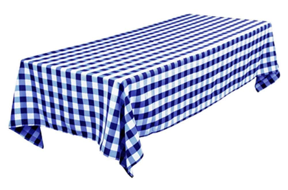 Tektrum Premium Quality 70 X 120 Inch 70"X120" Rectangular Tablecloth Checker Checkered - Thick/Heavy Duty/Durable Fabric - Best Protection for Tables (Blue and White)