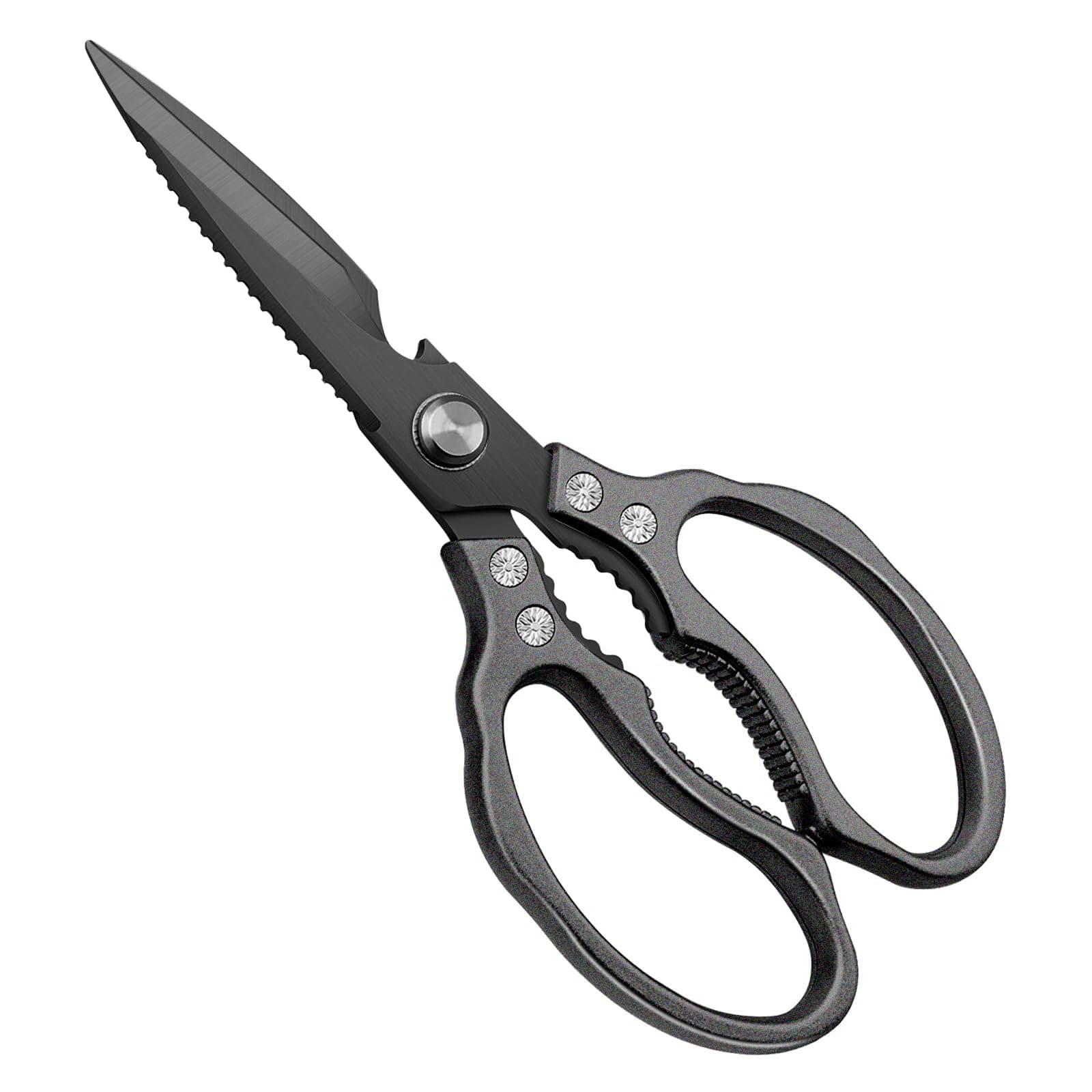 CGBE Kitchen Scissors, Multi-Purpose Kitchen Shears, Heavy Duty Dishwasher Safe Food Scissors for Chicken, Poultry, Fish, Meat & Herbs with Non-Slip Grips - ALL Black