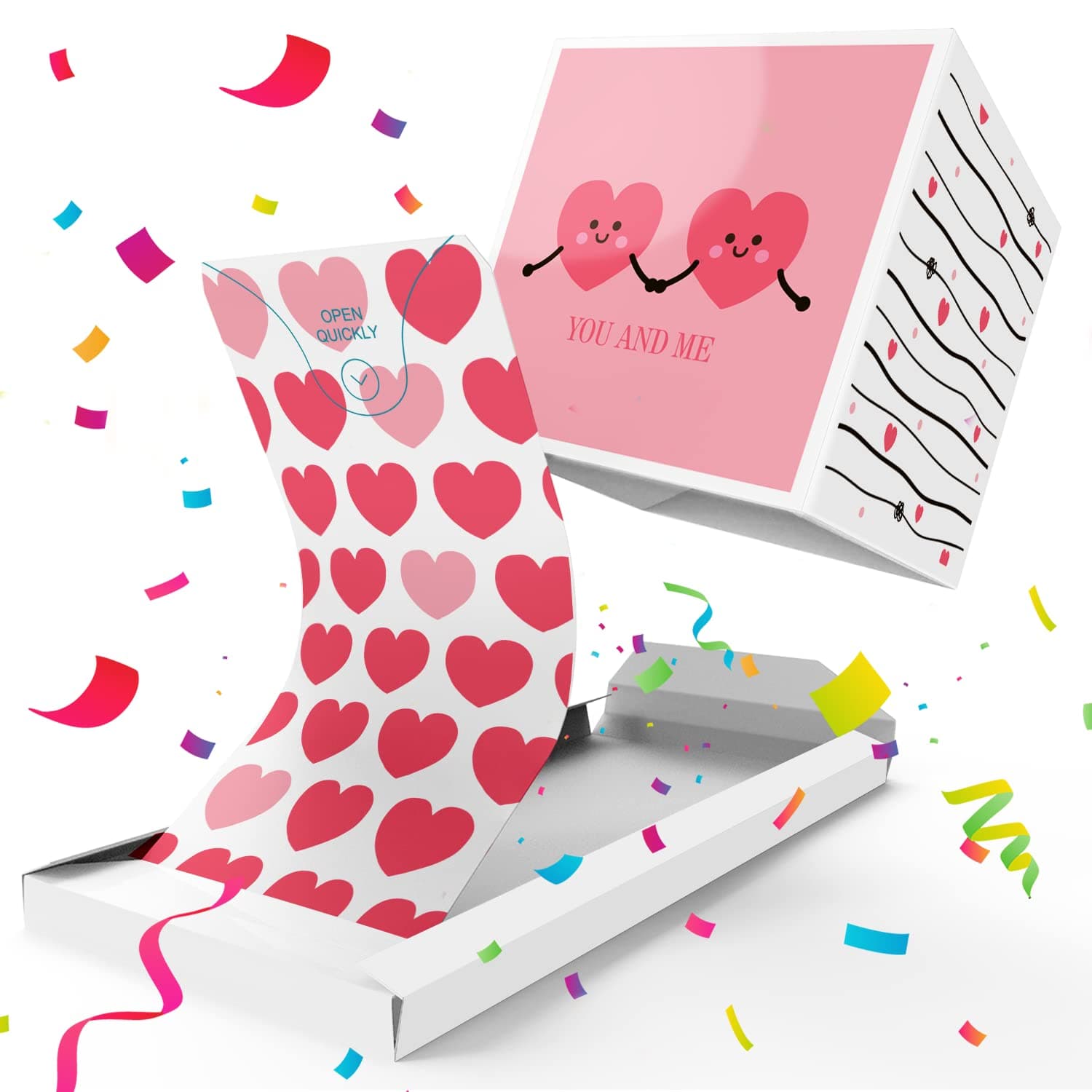 «BOOM» Love Card Surprise Exploding Confetti - Two Hearts in Love (You and Me), Valentine's Day, Anniversary, Mother's Day, Father's Day