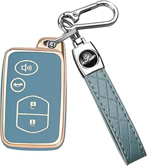 QBUC for Toyota Key Fob Cover with Keychain, Car Key Case Protection for Toyota Fit for Camry Avalon Corolla Highlander Prius RAV4 Venza, Key Fob Protector Accessories (Gold-Blue)