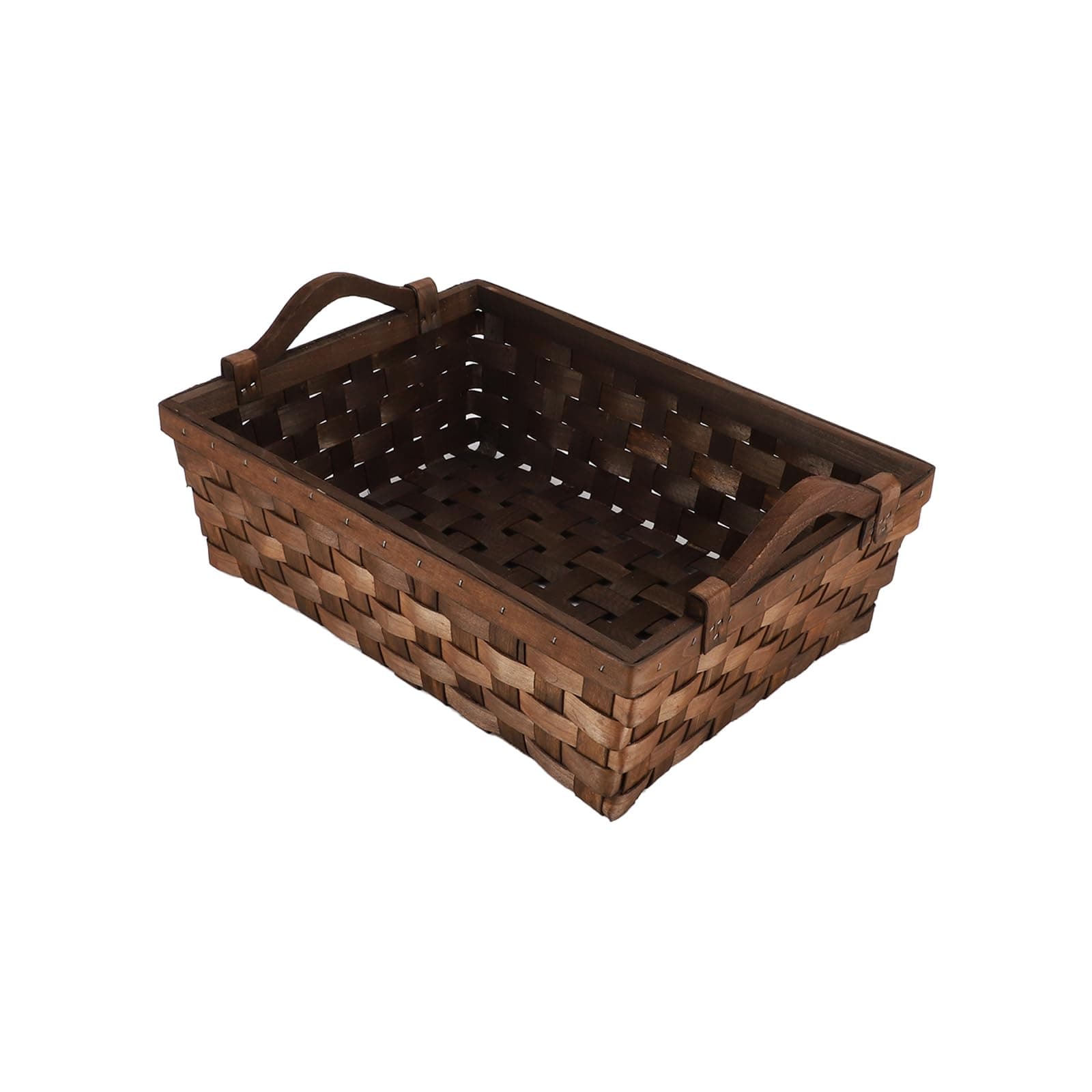 Rectangular Wicker Basket, Woven Wooden Storage Tray with Handles for Gift Bread (Dark Brown)