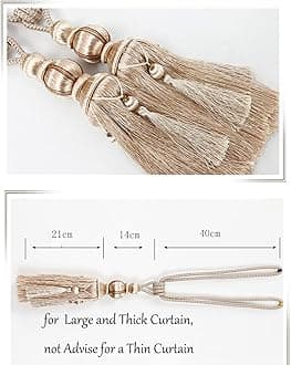 Curtain Tiebacks for Large Curtains, Pack of 2, Tassel Curtain Tieback Rope for Home & Office Decoration, Beige