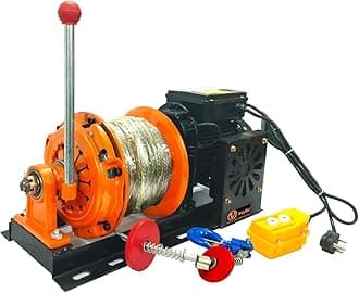 VOLTZ VZ-EW-1000KG Electric Winch 50Mtr 8mm Steel Wire Rope Heavy Duty Industrial Use 500-1000KG Capacity Remote Control 220V Clutch Type Electric Winch Lifting Pulling