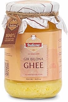 Indicow A2 Desi Cow Ghee, Clarified Butter | (500ml (16.91oz), Gir Cow Ghee) | Grass Fed, Pasture Raised Clarified Butter Fat, Keto, Paleo, Lactose Free, Casein Free, Non-GMO |