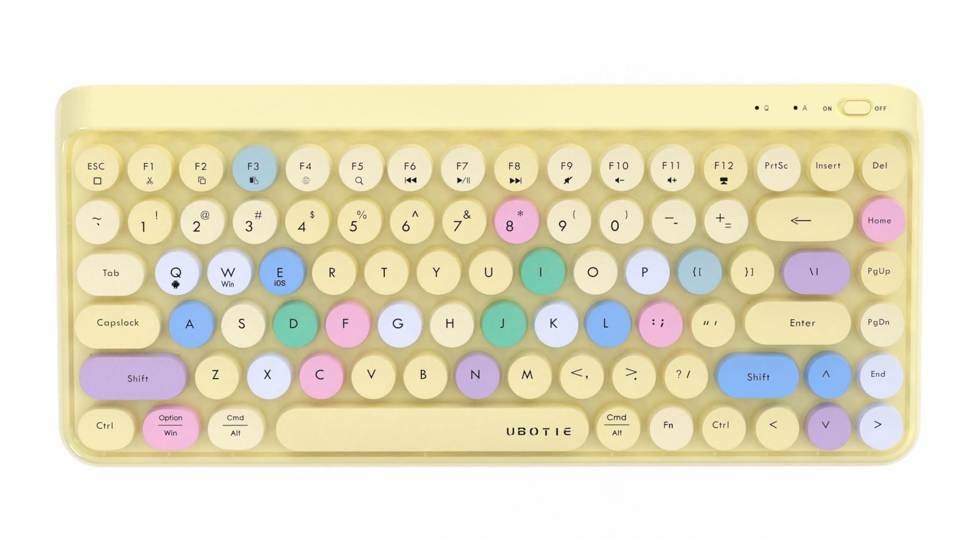 UBOTIE Portable Bluetooth Colorful Computer Keyboards, Wireless Mini Compact Retro Typewriter Flexible 84Keys Design Keyboard (Yellow-Colorful)