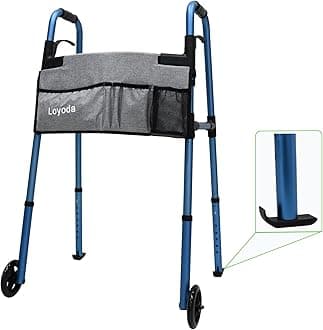 - Folding Walkers for Seniors, Medical Walker 5'' Front Wheel Lightweight Walker with Storage Bag and Skis Glides Height Adjustable Aluminum Compact Standard Walker （Blue）