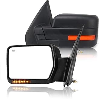 Towing Mirror Replacement Fit for 2007-2014 F150,POWER HEATED,AMBER SIGNAL,BLACK,LEFT(Driver Side)