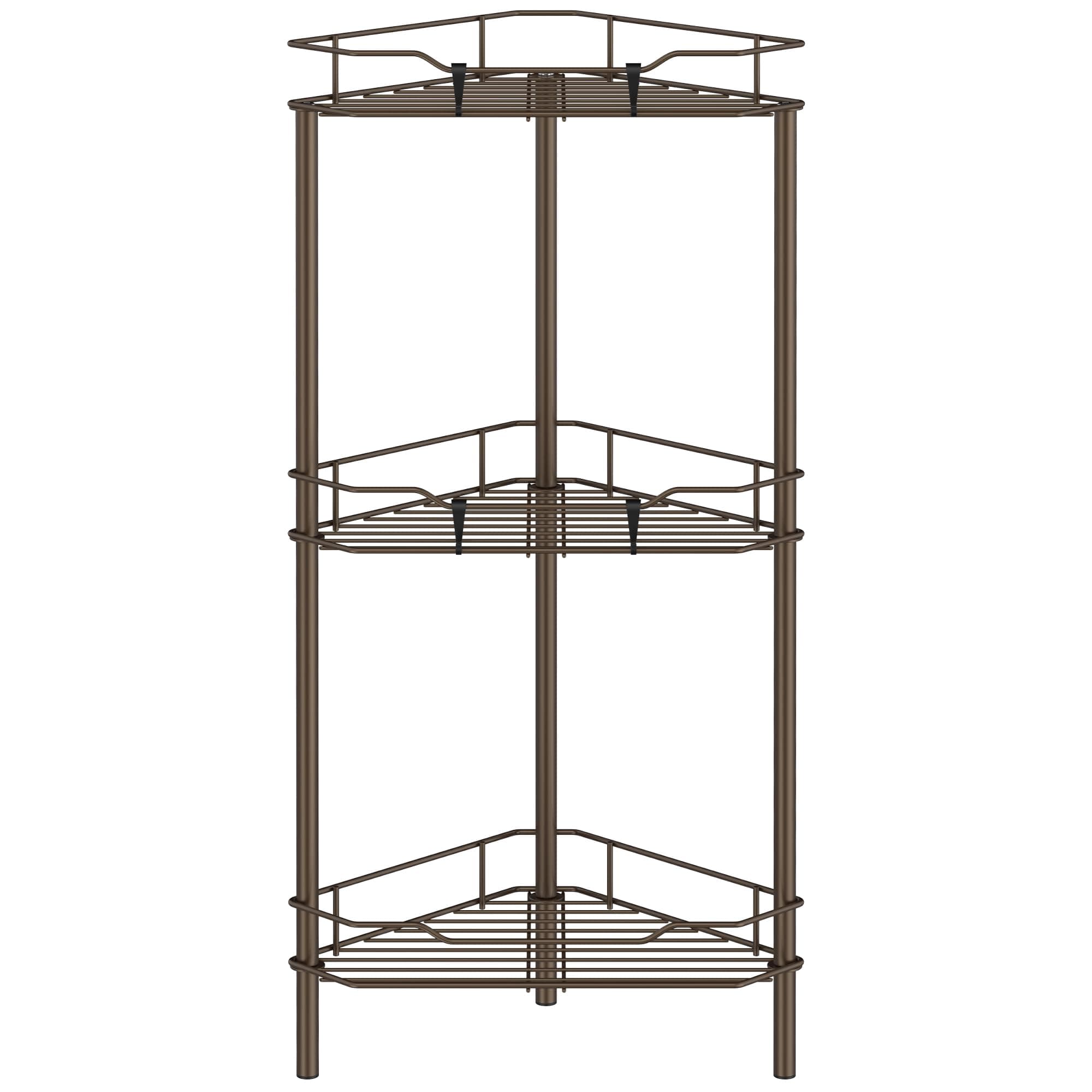 3 Tier Floor Standing Corner Shower Caddy Organizer Shelf with Hooks, Bathroom Shelves Stand Rack, Bronze
