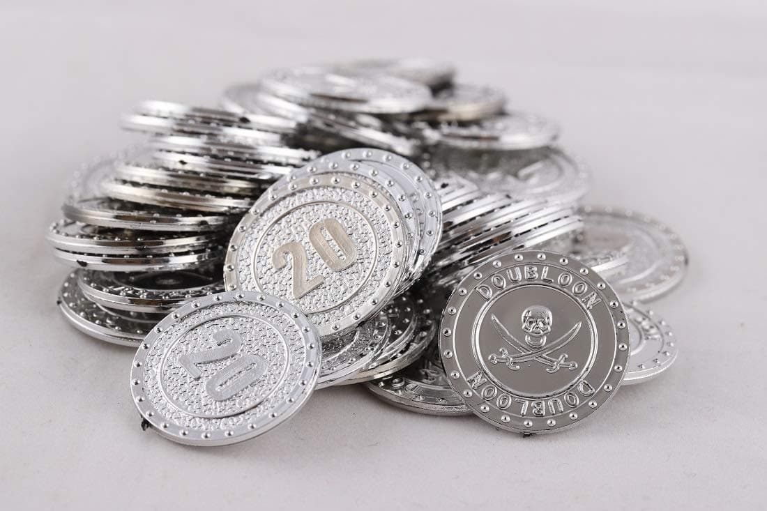 Amit Marketing Numeric Token/Coin I Chips for Board Games and Other uses I Round Shape Plastic 20 Number Token Coins Without Holes I Mini Poker Chips Game Tokens I Silver Color - Pack of 50 Pcs
