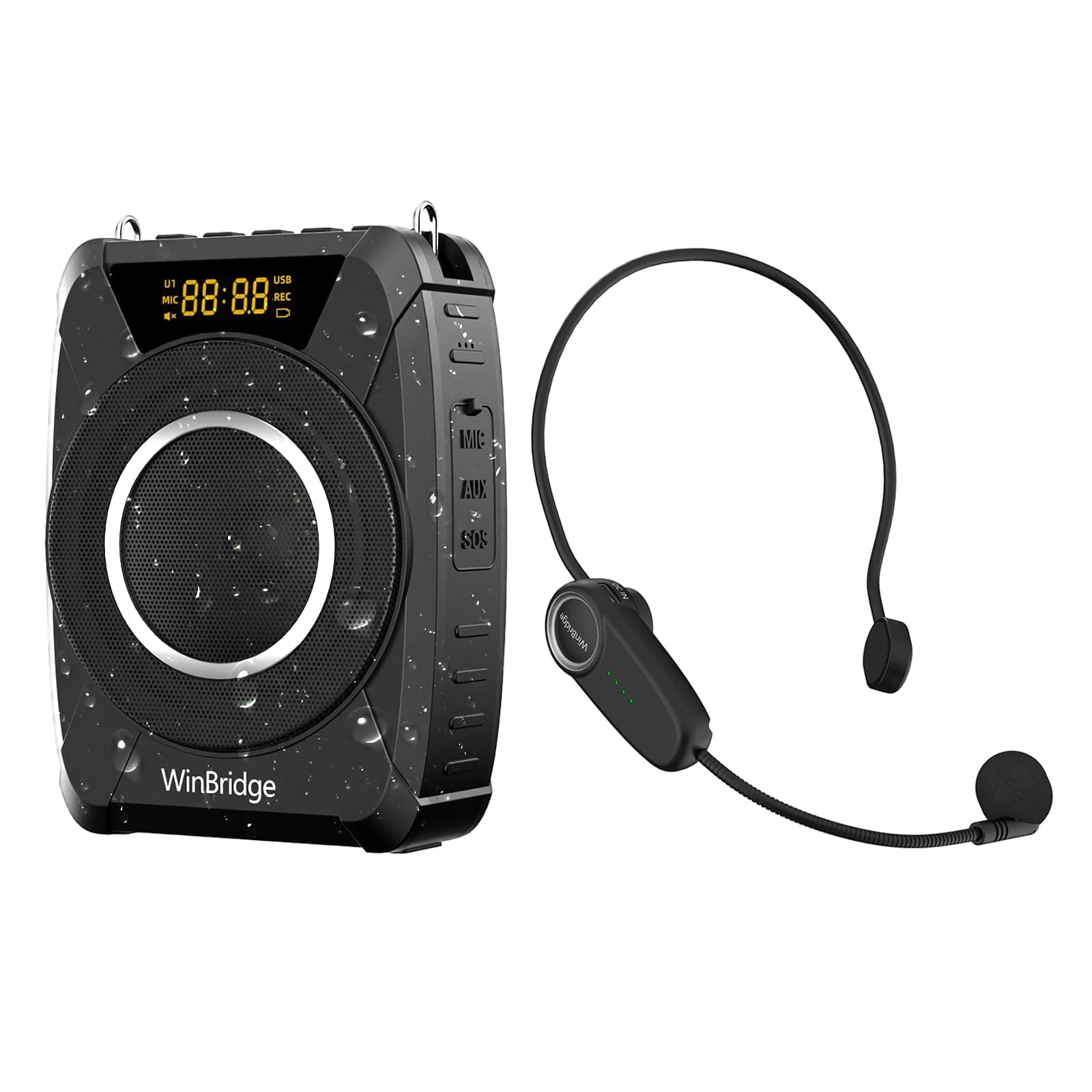 Voice Amplifier Wireless Microphone, 20W Portable PA System with Bluetooth & Headset Mic, Waterproof Portable Microphone and Speaker, Megaphone for Teachers, Classroom, Outdoor Events - M801