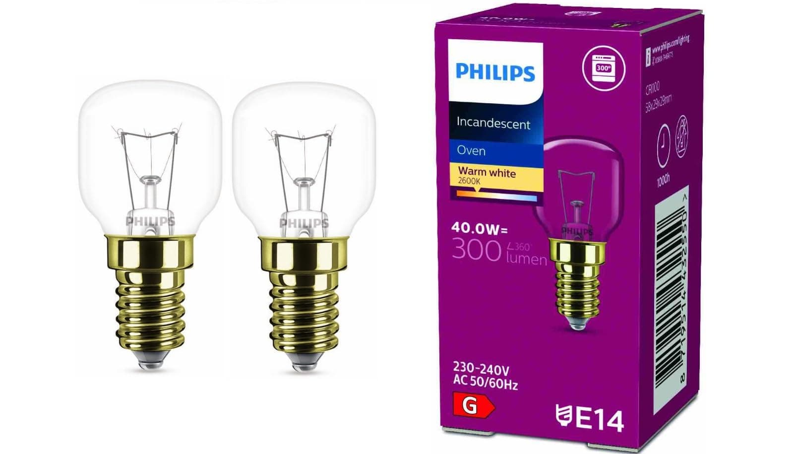 Oven Bulb, E14, 40 W, Teardrop-Shaped, 45 mm Diameter, Temperature-Resistant up to 300°C