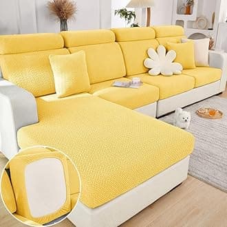 Stretch Sofa Covers for Cushion Couch,Universal Wear Resistant Slipcover with Elastic Bottom,Magic Couch Cover Furniture Protector,Anti-Slip L Shape Sofa Cover,Chaise Cover,Weave-Lemon Yellow