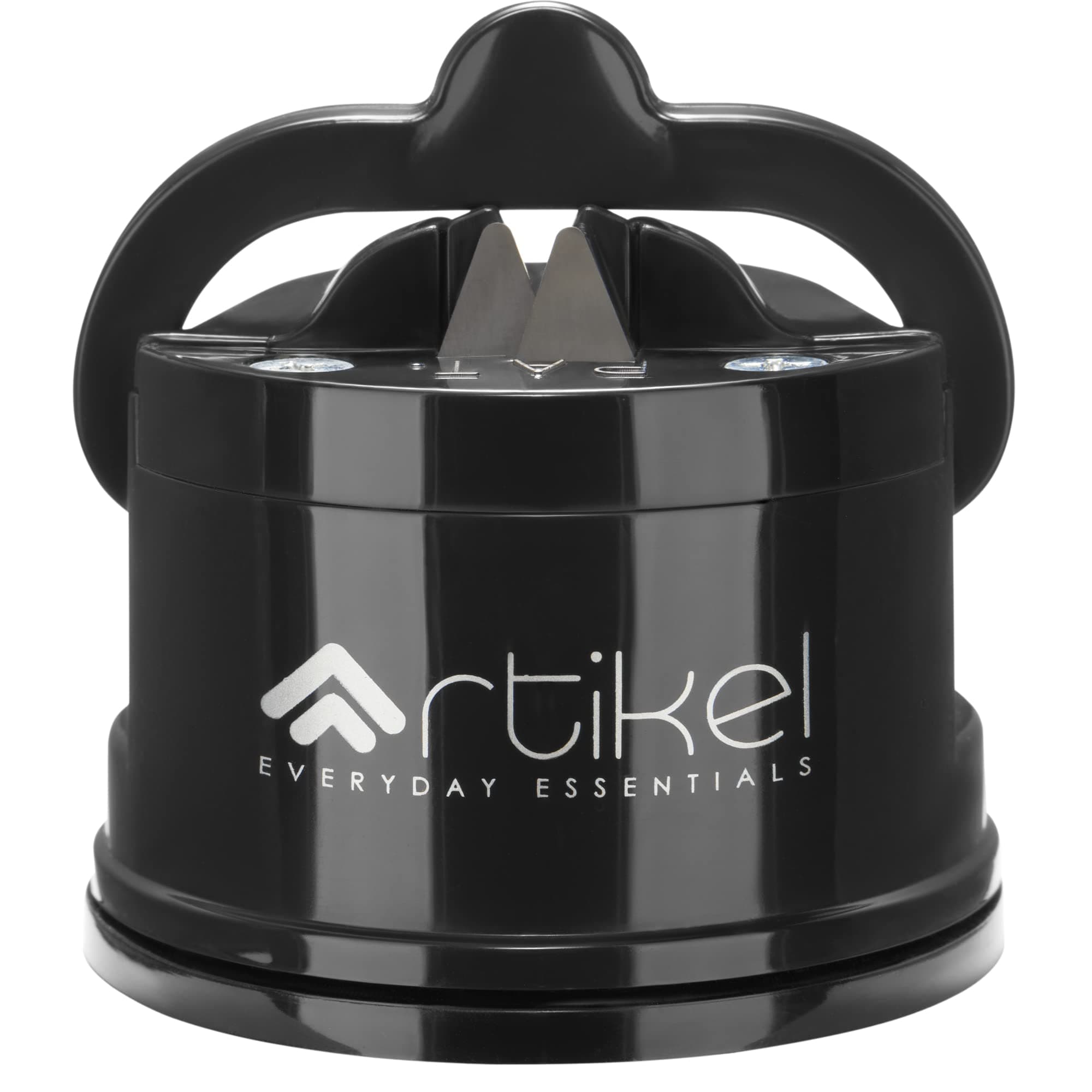 ARTIKEL Manual Kitchen Knife Sharpener | with Suction Grip for Safe & Single-Handed Operation | Sharpens all - Vegetable, Meat, Fish & Chef Knives | Black