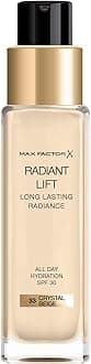 Max FactorRadiant Lift Liquid Pump Medium to Full Coverage Radiant Finish Foundation with SPF30 and Hyaluronic Acid, 033 Crystal Beige, Light Skin Tone, 30ml