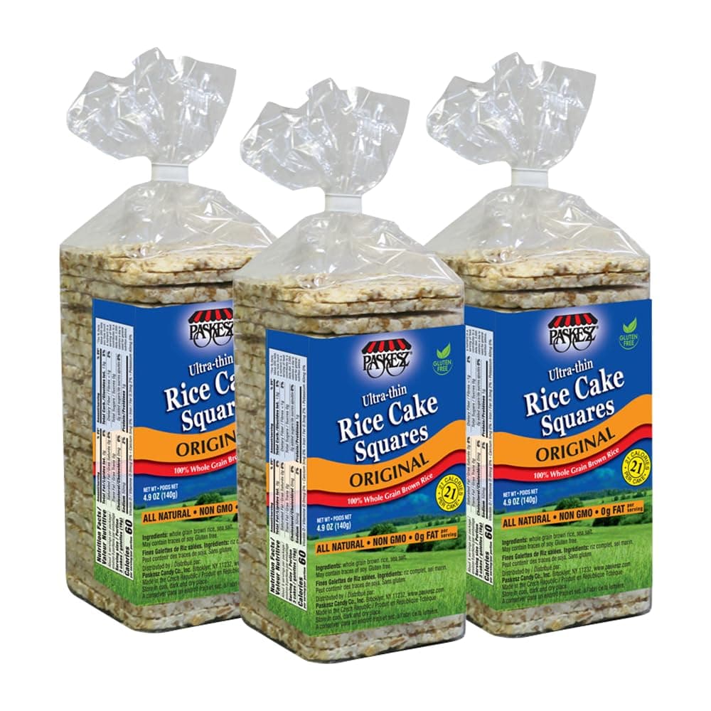 Only Kosher Candy Ultra Thin Rice Cakes Squares Original All Natural Whole Grain Brown Rice, Gluten Free Rice Cakes, Non GMO, Fat Free (Pack of 3)