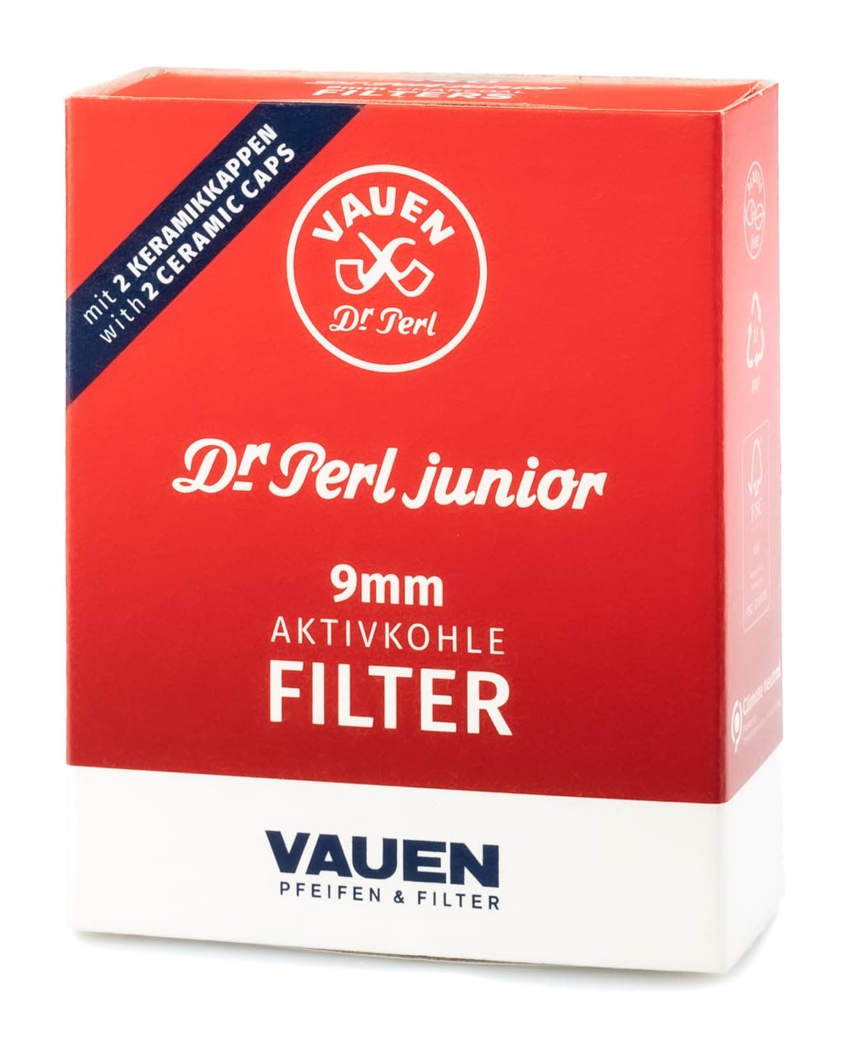 Dr. Perl Junior 9mm Pipe Filters - 40 Count - Activated Charcoal & Ceramic Caps