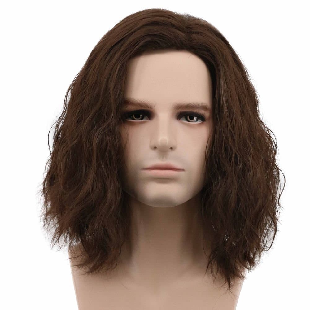 Karlery Men Fluffy Short Curly Brown Wig Halloween Cosplay Anime Costume Wig