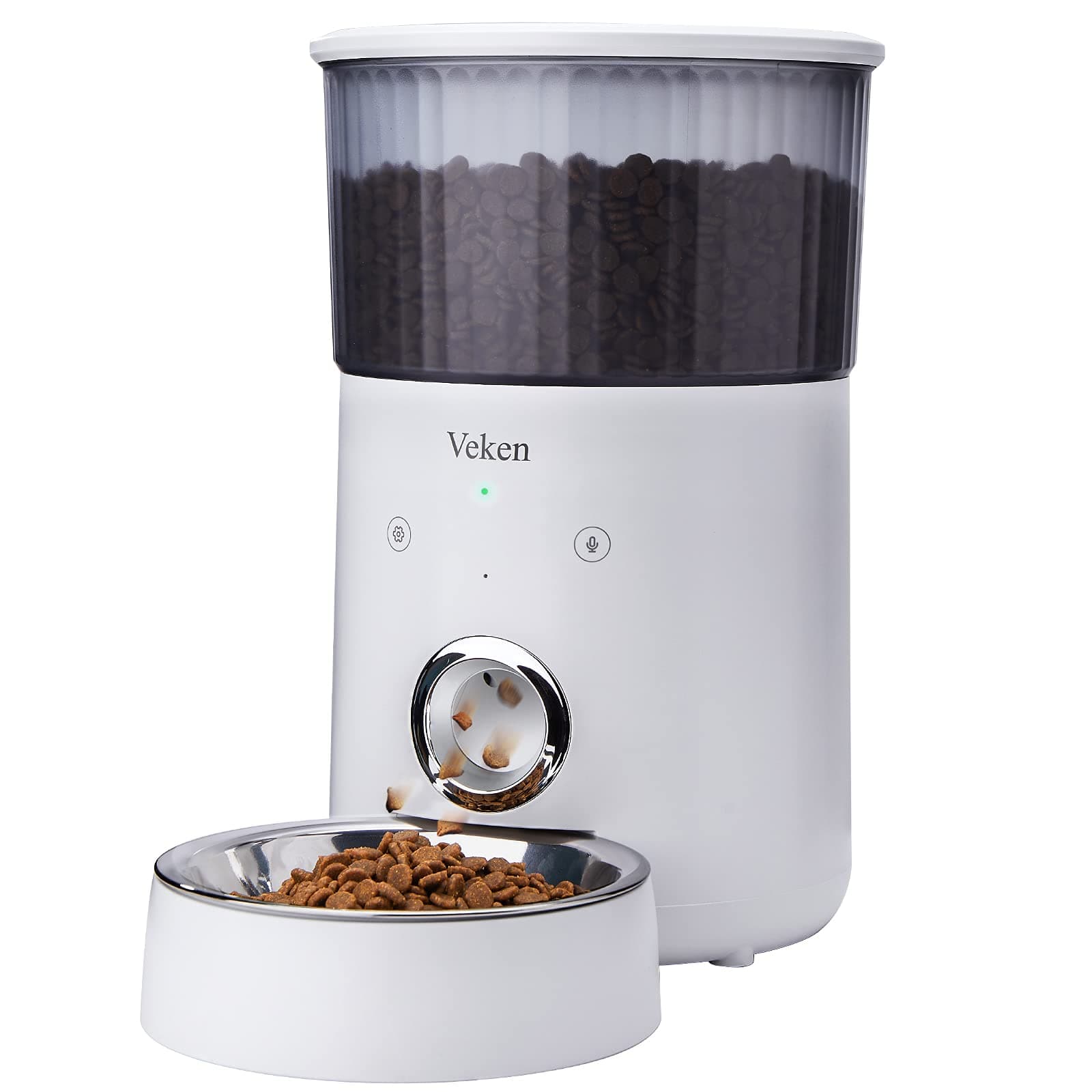 Veken Automatic Cat Feeder, 4L 2.4GHz Wi-Fi Enabled Dog Feeder Auto Pet Food Dispenser with APP Control Up to 8 Meals Per Day, Dual Power Supply & Voice Recorder for Small to Medium Pets (White)