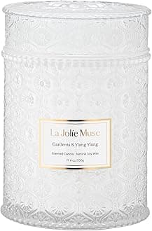 LA JOLIE MUSE Gardenia & Ylang Ylang Scented Candle, Soy Candle for Home, Large Glass Jar Candle Gift, 90 Hours Long Burning, 19.4 oz