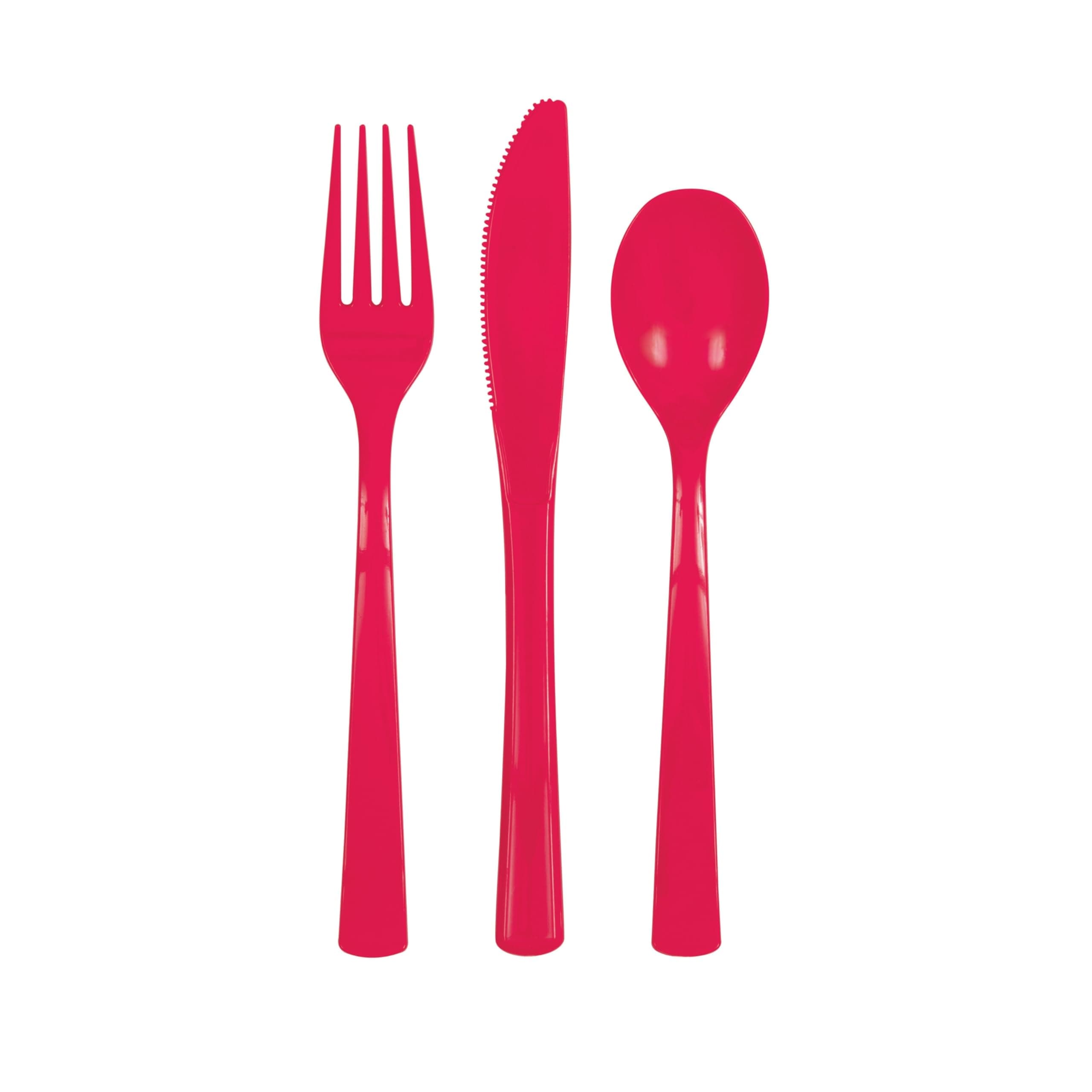 Ruby Red Solid Assorted Plastic Cutlery - Classy & Elegant Flatware Design - Perfect for Parties, Weddings & Events - 18ct